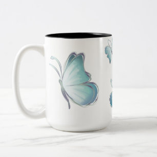 Tasse 2 Couleurs Papillons bleu aquarelle