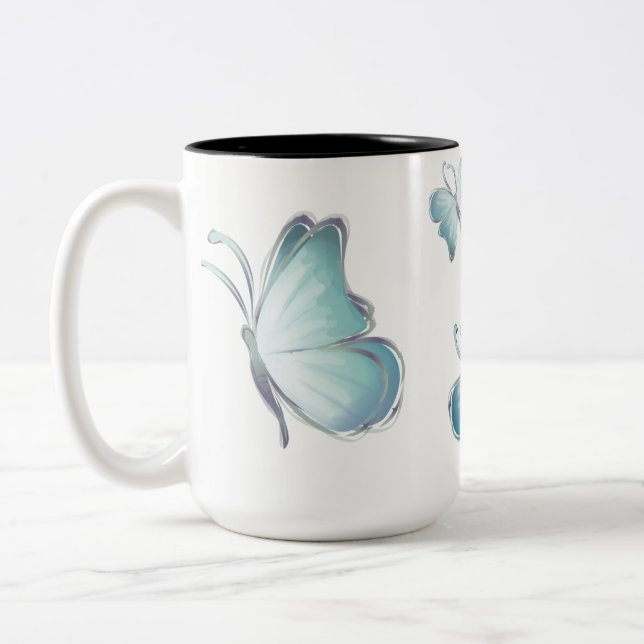 Tasse 2 Couleurs Papillons bleu aquarelle (Gauche)