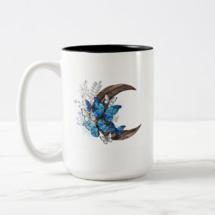 Tasse 2 Couleurs Papillons bleus sur croissant en bois
