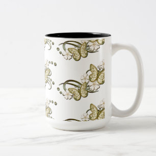 Tasse 2 Couleurs Papillons d'or Motif Boug fleuri décoratif