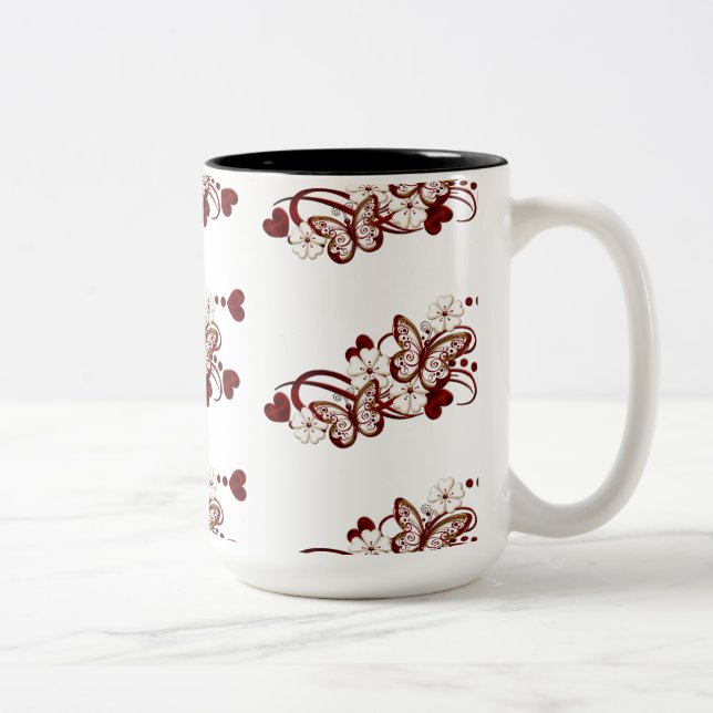 Tasse 2 Couleurs Papillons du Coeur Rouge Boue Motif Carrelée (Droit)