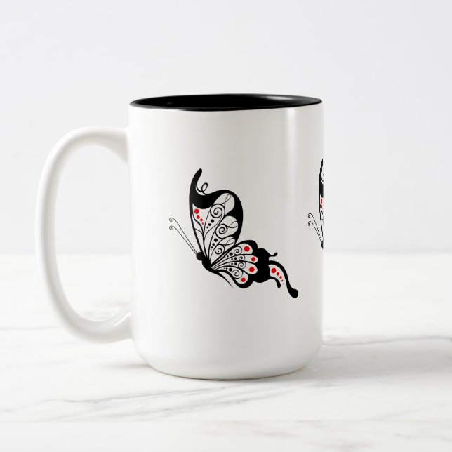 Tasse 2 Couleurs Papillons en dentelle noire 2 (Gauche)