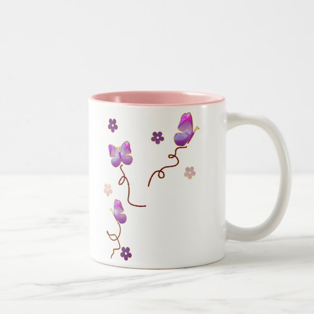 Tasse 2 Couleurs Papillons et fleurs pourpres (Droit)