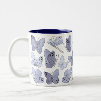 Tasse 2 Couleurs Papillons et libellules Aquarelle mignonne