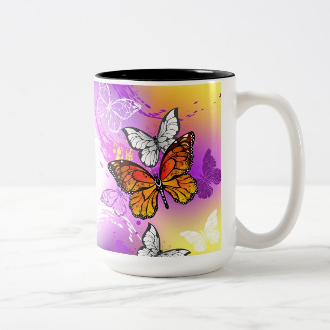 Tasse 2 Couleurs Papillons Monarque sur Arrière - plan pourpre (Droit)