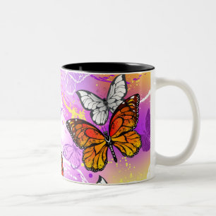 Tasse 2 Couleurs Papillons monarques sur fond violet