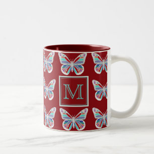 Tasse 2 Couleurs Papillons Ornés Motif Bourgogne Monogramme