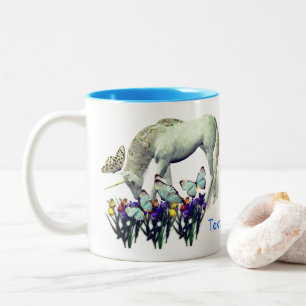 Tasse 2 Couleurs Papillons Unicorne blanc Imaginaire personnalisé