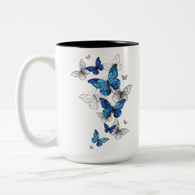 Tasse 2 Couleurs Papillons volants bleus Morpho (Gauche)