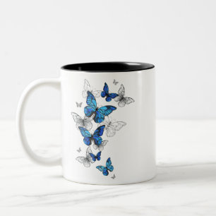 Tasse 2 Couleurs Papillons volants bleus Morpho