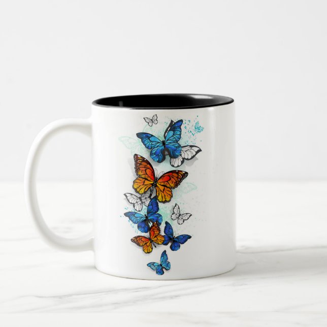 Tasse 2 Couleurs Papillons volants Morpho et Monarch (Gauche)