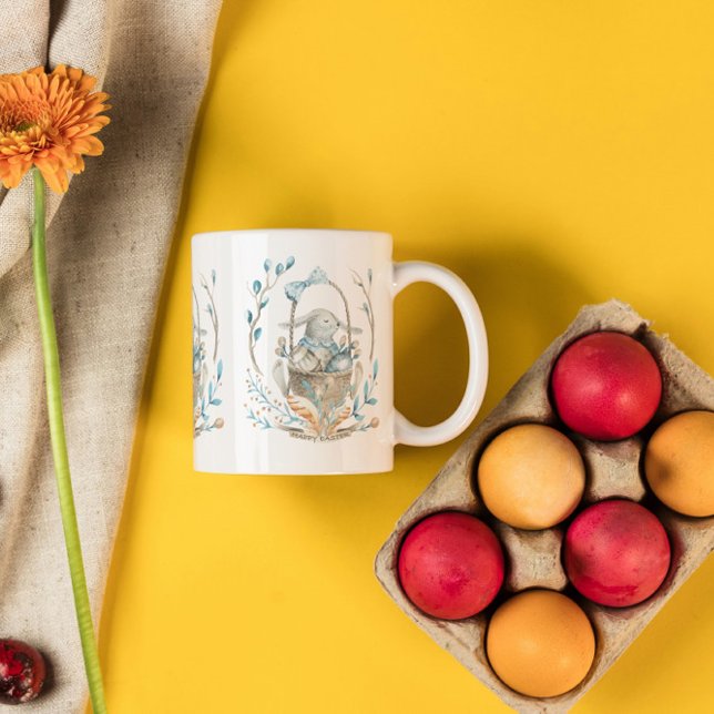 Tasse 2 Couleurs Pâques lapin dans un panier et fleurs de printemps (Créateur téléchargé)