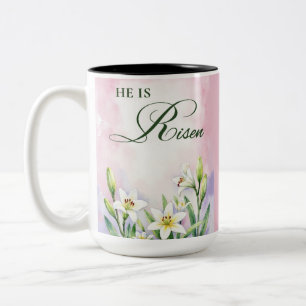 Tasse 2 Couleurs Pâques Religieux Il Est Ressuscité Lys Aquarelle