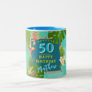 Tasse 2 Couleurs Paradis tropical Anniversaire Turquoise