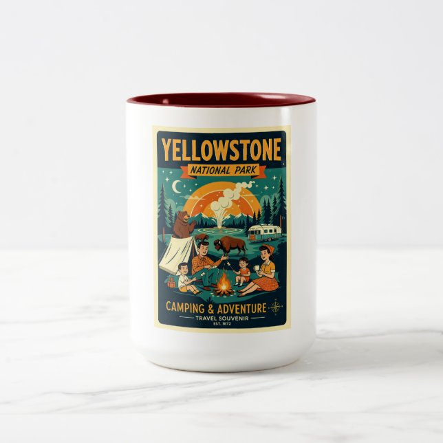 Tasse 2 Couleurs Parc national de Yellowstone Rétro 1950s (Centre)