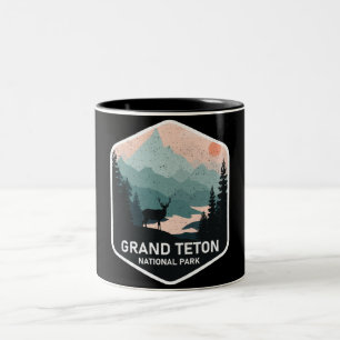 Tasse 2 Couleurs Parc national vintage Grand Teton Deer Mountains