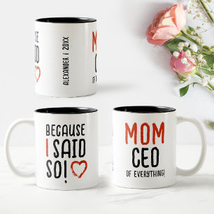 Tasse 2 Couleurs Parce que je l'ai dit Typographie Moderne Maman Pa