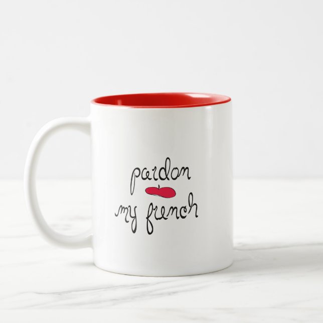 Tasse 2 Couleurs Pardonnez mon français avec le béret (Gauche)