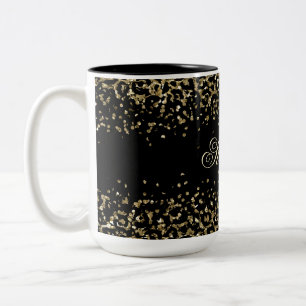 Tasse 2 Couleurs Parties scintillant Empreinte de léopard noir Mono