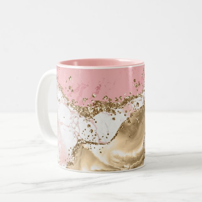 Tasse 2 Couleurs Parties scintillant rose en marbre doré (Devant gauche)