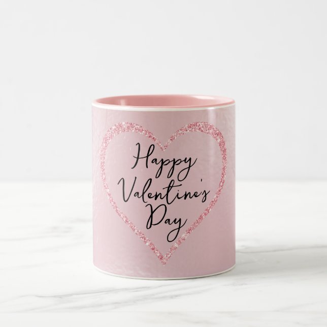 Tasse 2 Couleurs Parties scintillant rose Script romantique Saint V (Centre)