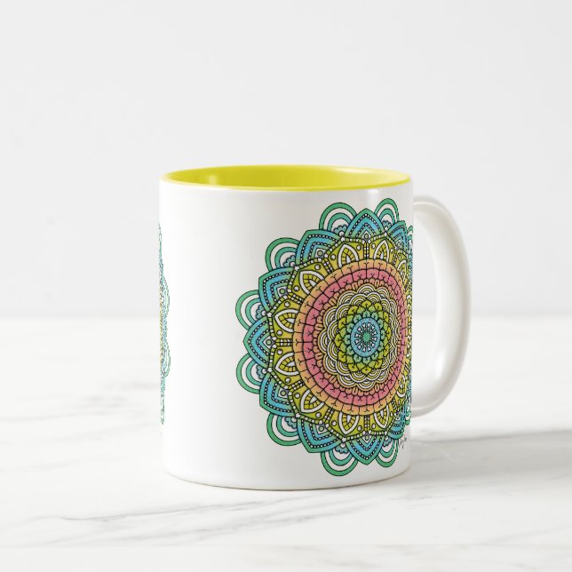 Tasse 2 Couleurs Pastel Defleur Mandala (Devant droit)