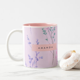 Tasse 2 Couleurs Pastel Floral Personnalisé, Élégant
