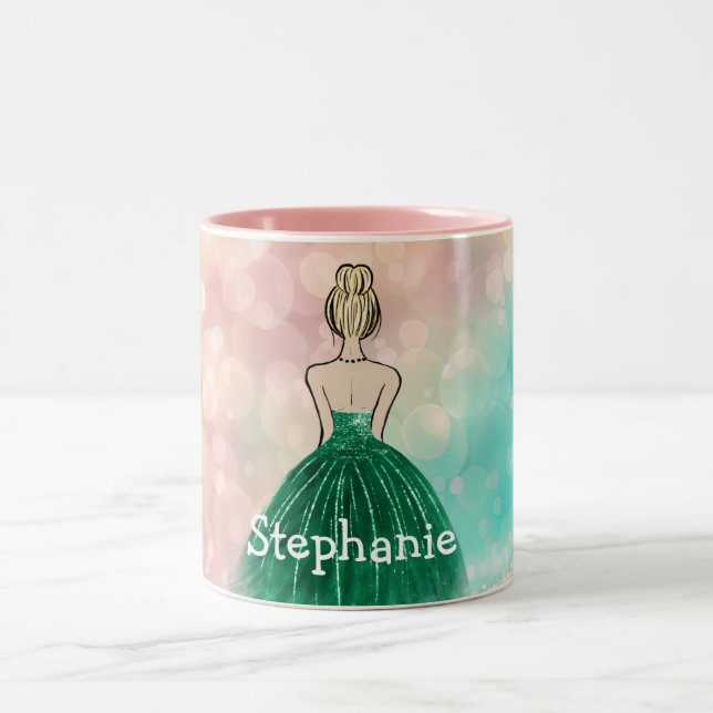Tasse 2 Couleurs Pastel Gradient Parties scintillant Rainbow Bokeh (Centre)