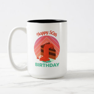 Tasse 2 Couleurs Pastel Joyeux 50e anniversaire fêté pièce de gâtea