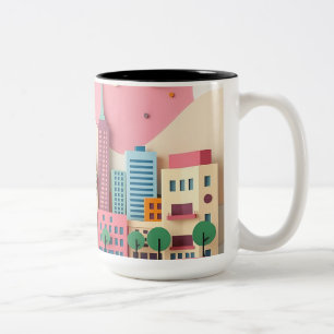 Tasse 2 Couleurs Pastel Paper Collage Cityscape