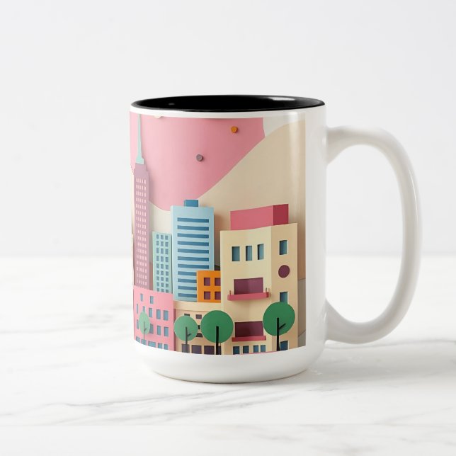 Tasse 2 Couleurs Pastel Paper Collage Cityscape (Droit)