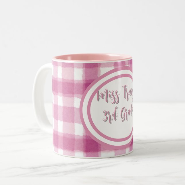 Tasse 2 Couleurs Pastel Pink Plaid Custom  (Devant gauche)