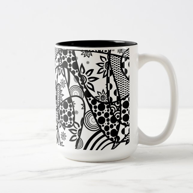Tasse 2 Couleurs Patchwork motif noir et blanc 03 (Droit)