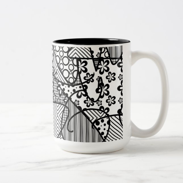 Tasse 2 Couleurs Patchwork Motif noir et blanc 04 (Droit)