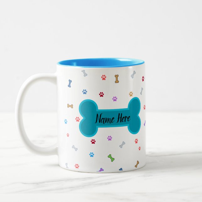 Tasse 2 Couleurs Pâtes et os de chien en pluie - Nom personnalisabl (Gauche)