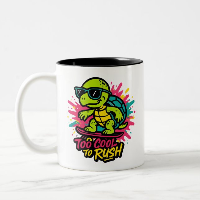 Tasse 2 Couleurs Patinage cool Turtle Retro Pop Art (Gauche)
