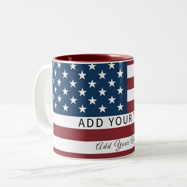 Tasse 2 Couleurs Patriotic US Flag Custom Text Name  (Devant gauche)