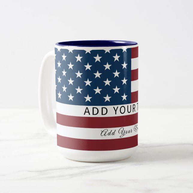 Tasse 2 Couleurs Patriotic US Flag Custom Text Name  (Devant gauche)