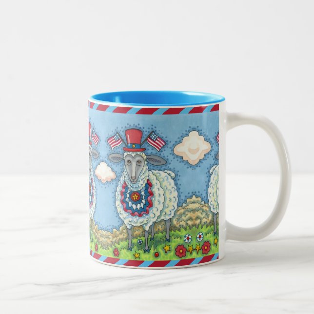 TASSE 2 COULEURS PATRIOTIQUE QUATRIÈME JUILLET SHEEP, ART FOLK AMUS (Droit)