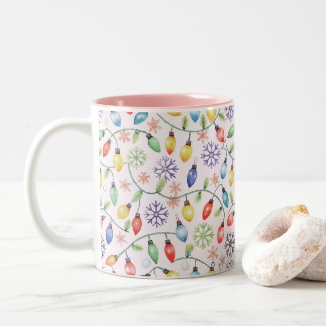 Tasse 2 Couleurs Pattern Retro Christmas Lights (Avec donut)