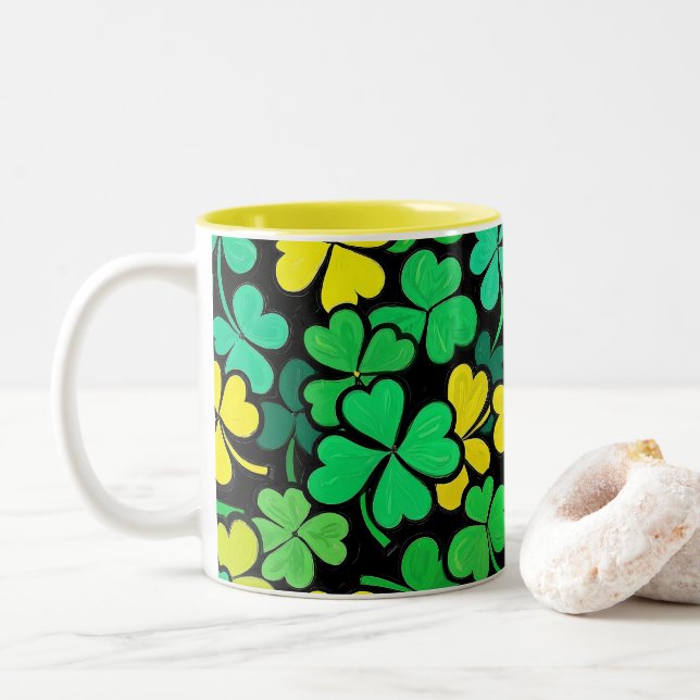 Tasse 2 Couleurs Pattern St. Patrick's Day Clovers (Avec donut)