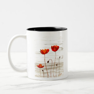 Tasse 2 Couleurs Pavot rouge rustique aquarelle fleurs nature