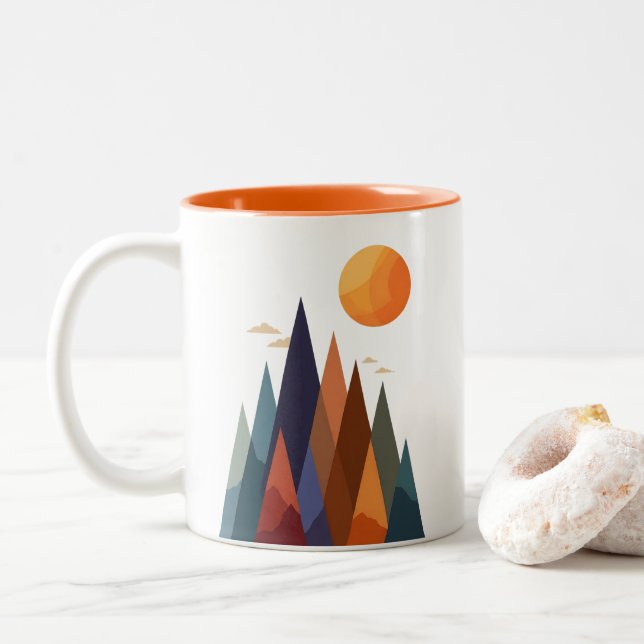 Tasse 2 Couleurs Paysage avec montagnes et soleil (Avec donut)