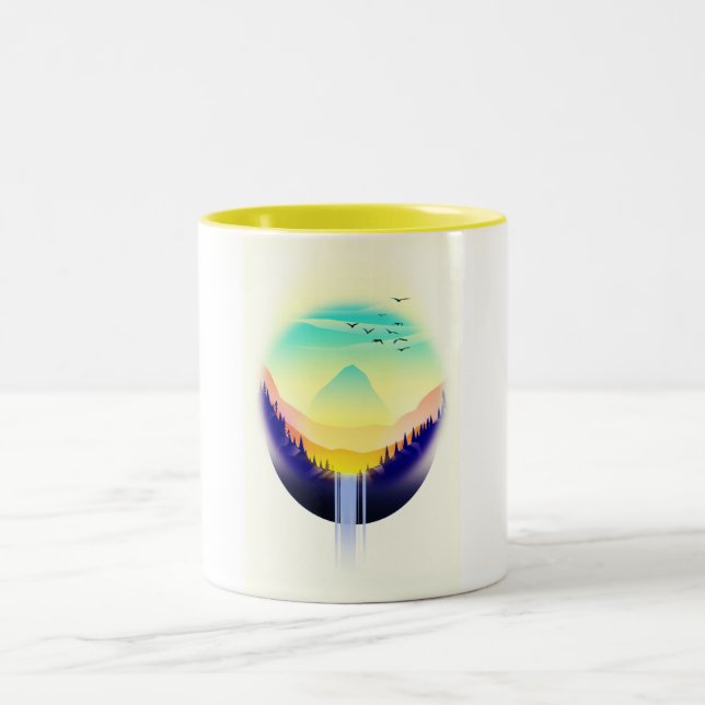 Tasse 2 Couleurs Paysage de cascade (Centre)