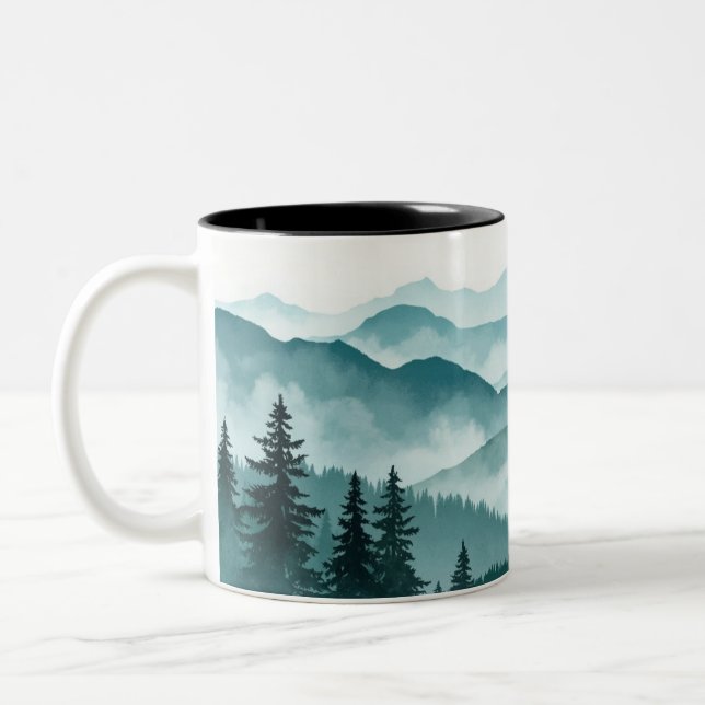 Tasse 2 Couleurs Paysage de la forêt de Misty Mountain (Gauche)