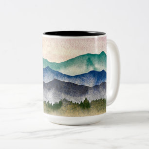 Tasse 2 Couleurs Paysage de montagne brillant aquarelle peinte
