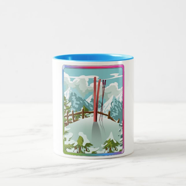 Tasse 2 Couleurs Paysage de ski dessin animé (Centre)