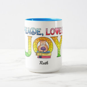 Tasse 2 Couleurs Peace Love Joy Tricot Kitty Personnalisé