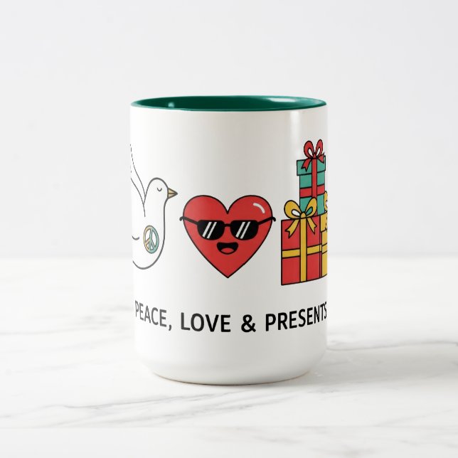Tasse 2 Couleurs Peace, Love & Presents Christmas (Centre)
