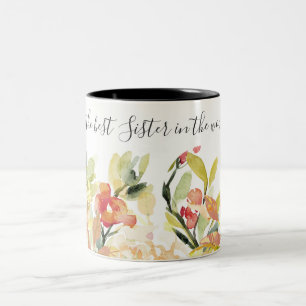 TASSE 2 COULEURS PEACH WATERCOLOR FLORAL MEILLEUR SOEUR AU MONDE